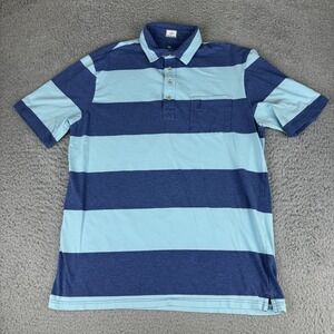 Johnnie-O Polo Shirt Mens Medium Blue Light Blue Striped Hangin' Out Surf Logo